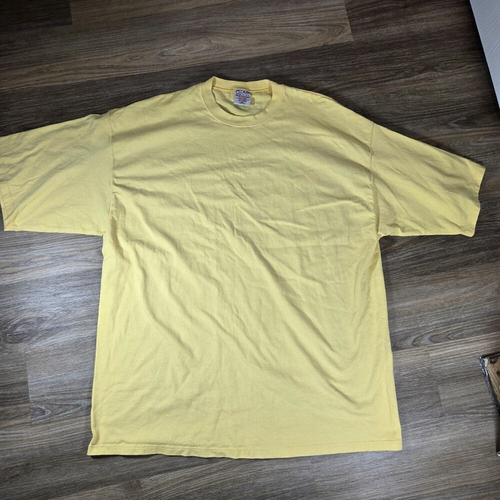 Vintage Pluma T Shirt Mens XXL Faded Yellow Heavyweight Boxy Blank Essential 90s